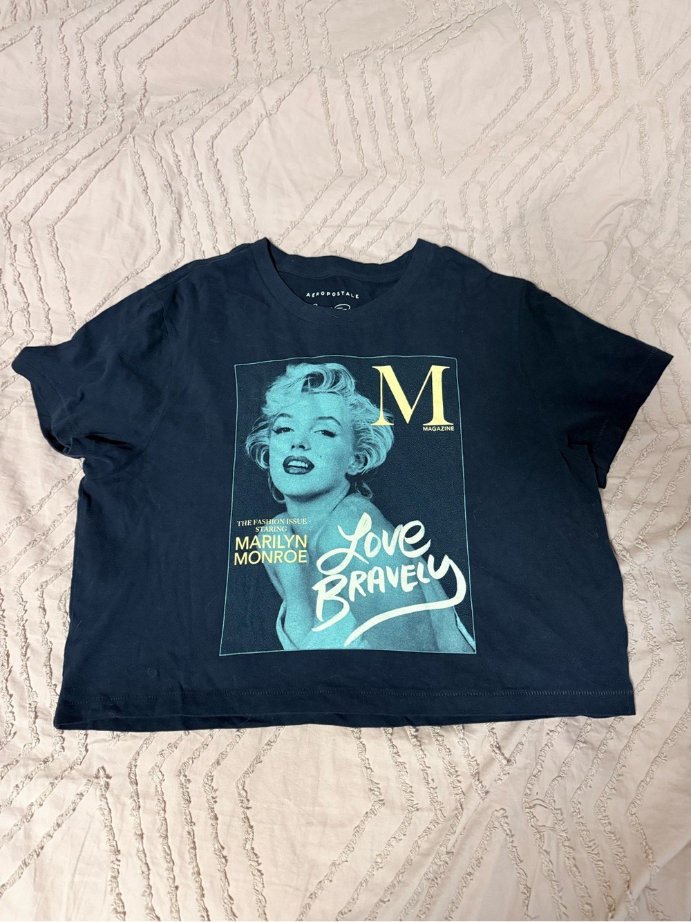 Aeropostale Navy Graphic Marilyn Monroe Tee with Cyan & Pale Yellow Print